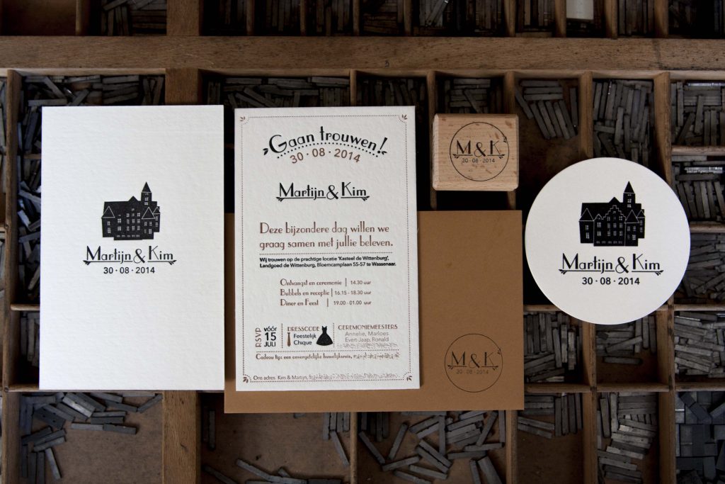 trouwkaart letterpress kassteel wittenburg trouwstijl