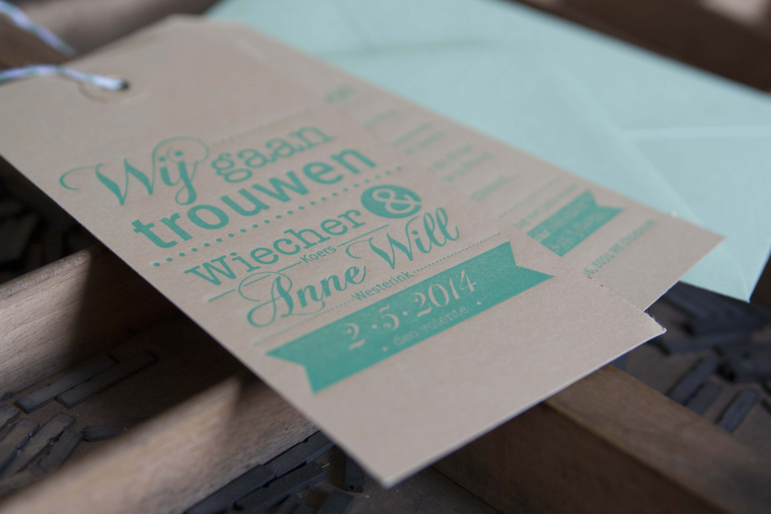Letterpress trouwlabels kraft