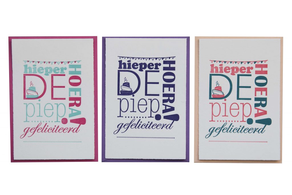 Letterpress_kaarten_set_Hieperderpiep hoera-wenskaarten-tekst